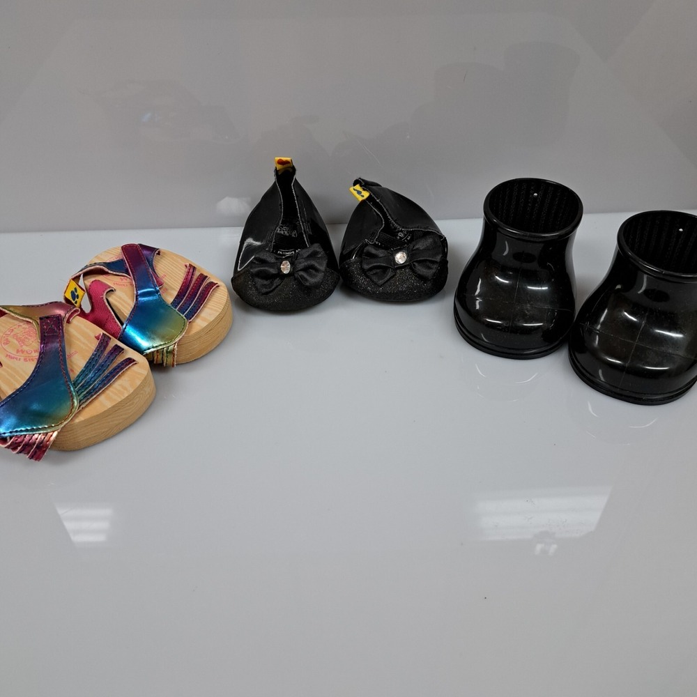 Build A Bear Lot of  3 Pairs Of Shoes Sandal Dress Rain Boots